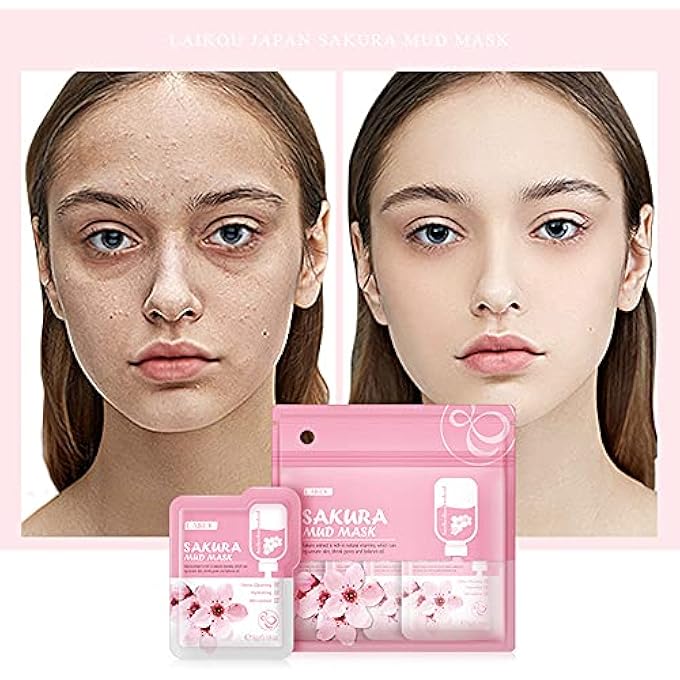 BEUKING 7 PCS SAKURA FACE MUD PORTABLE FACE MASK CLAY CLEAN PORE SKIN IMPROVE FACIAL BLEMISHES MOISTURIZING OIL CONTROL DAY & NIGHT SKIN CARE (SAKURA MUD) - Image 4